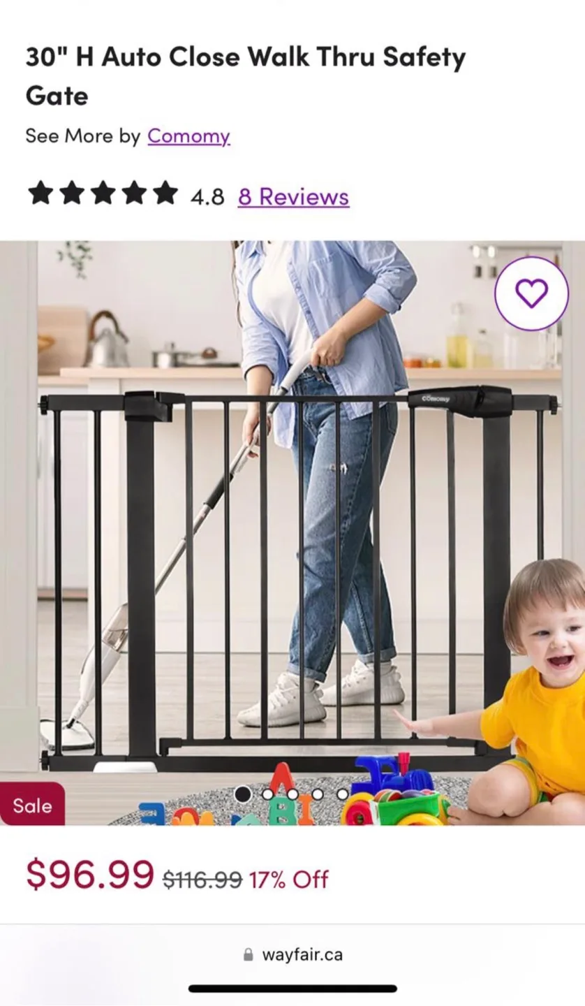 COMOMY Baby Gate, 29.5-40.5" Wide, Black thumbnail