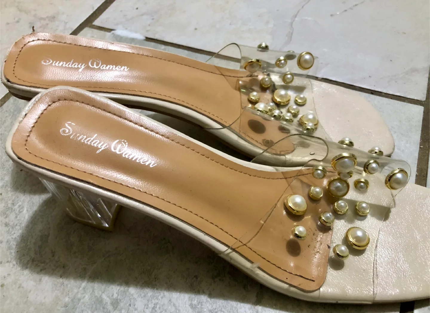 Sunday Women Clear Heel Pearl Sandals - Size 245 (US 1.5) thumbnail