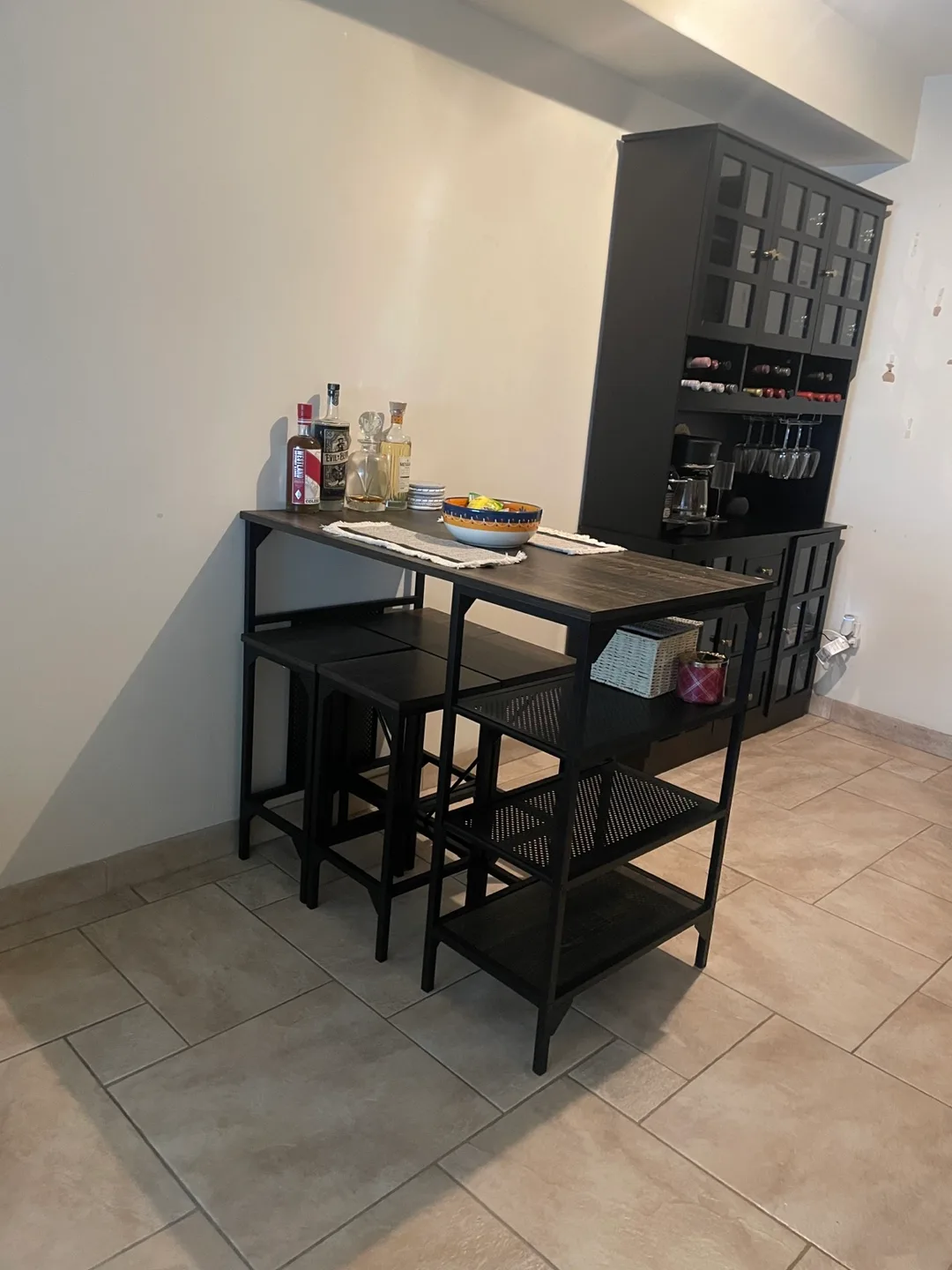 Dark Wood Kitchen/Bar Table with 4 Stools image indicator(2)