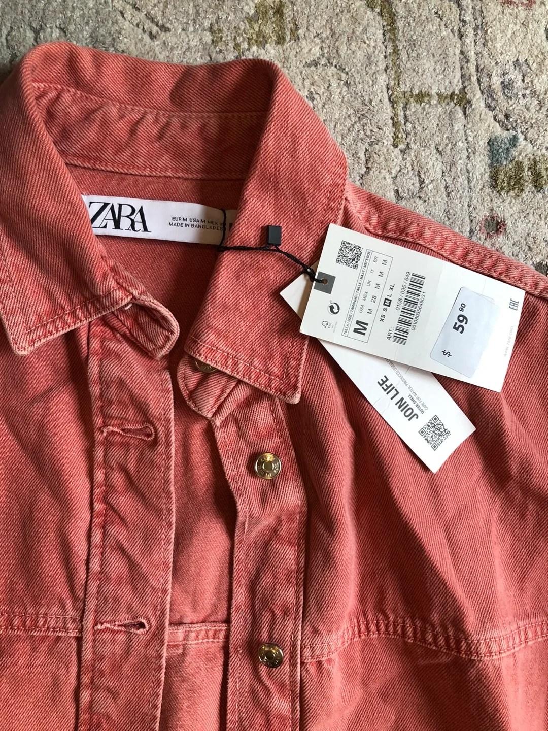 Zara Coral Denim Jacket - Size M thumbnail