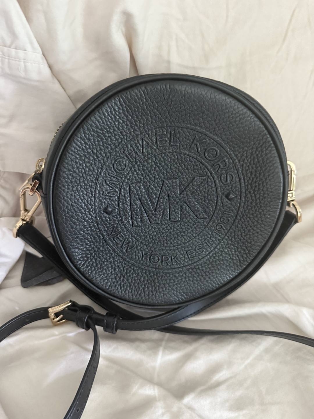 Michael Kors Black Leather Round Crossbody Bag
