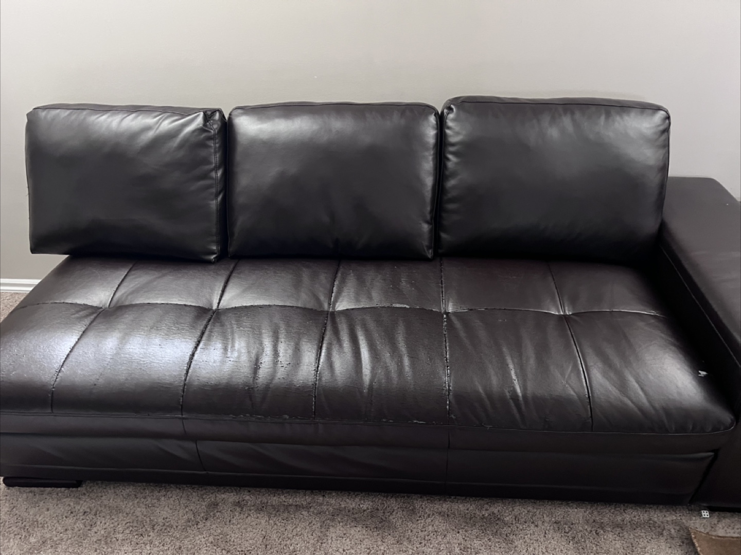 Dark Brown Leather Couch - Well Used