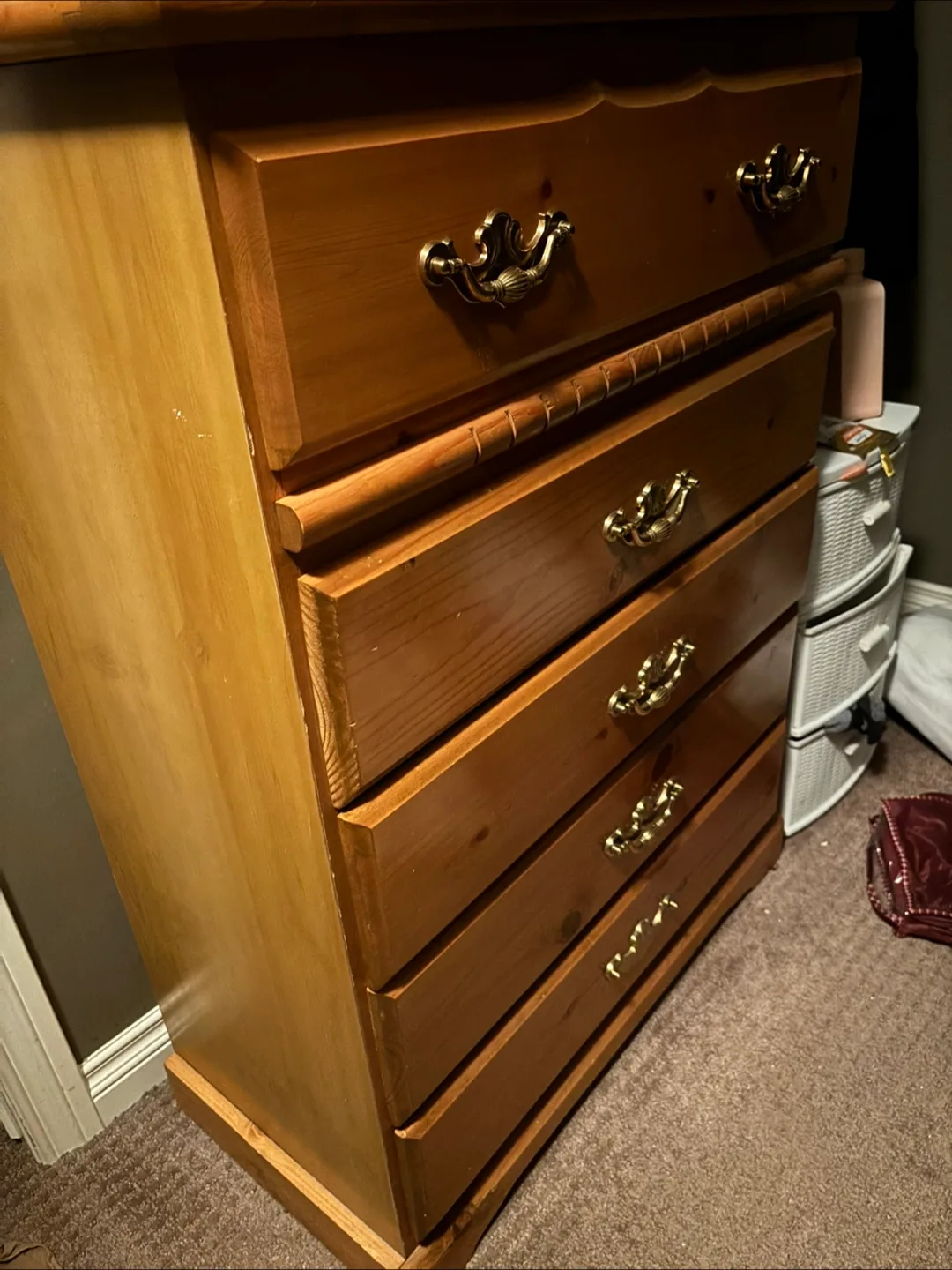 Wooden chest of drawers with Gold Handles thumbnail