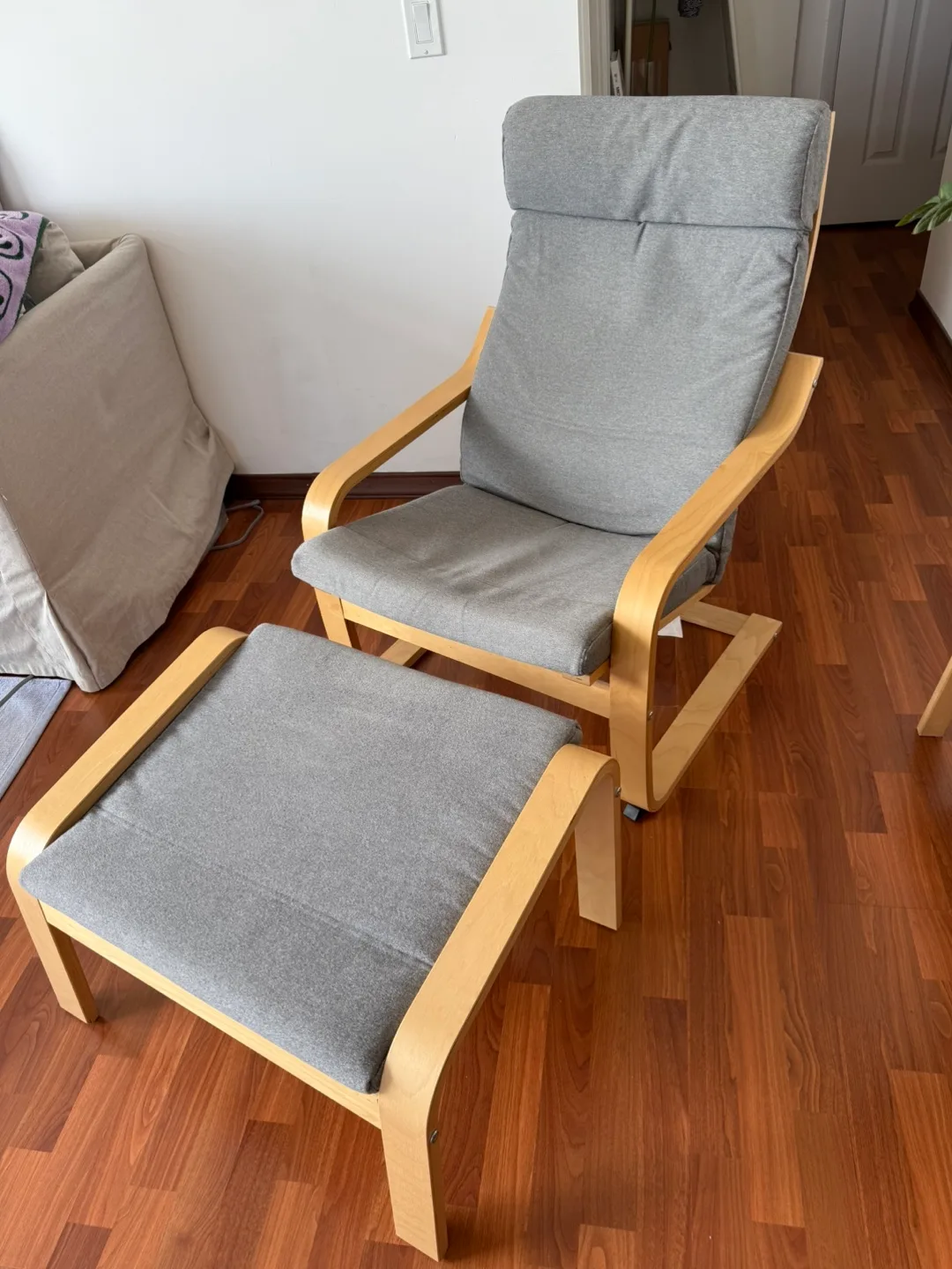 IKEA Poang Armchair with Footstool - Grey image indicator(2)