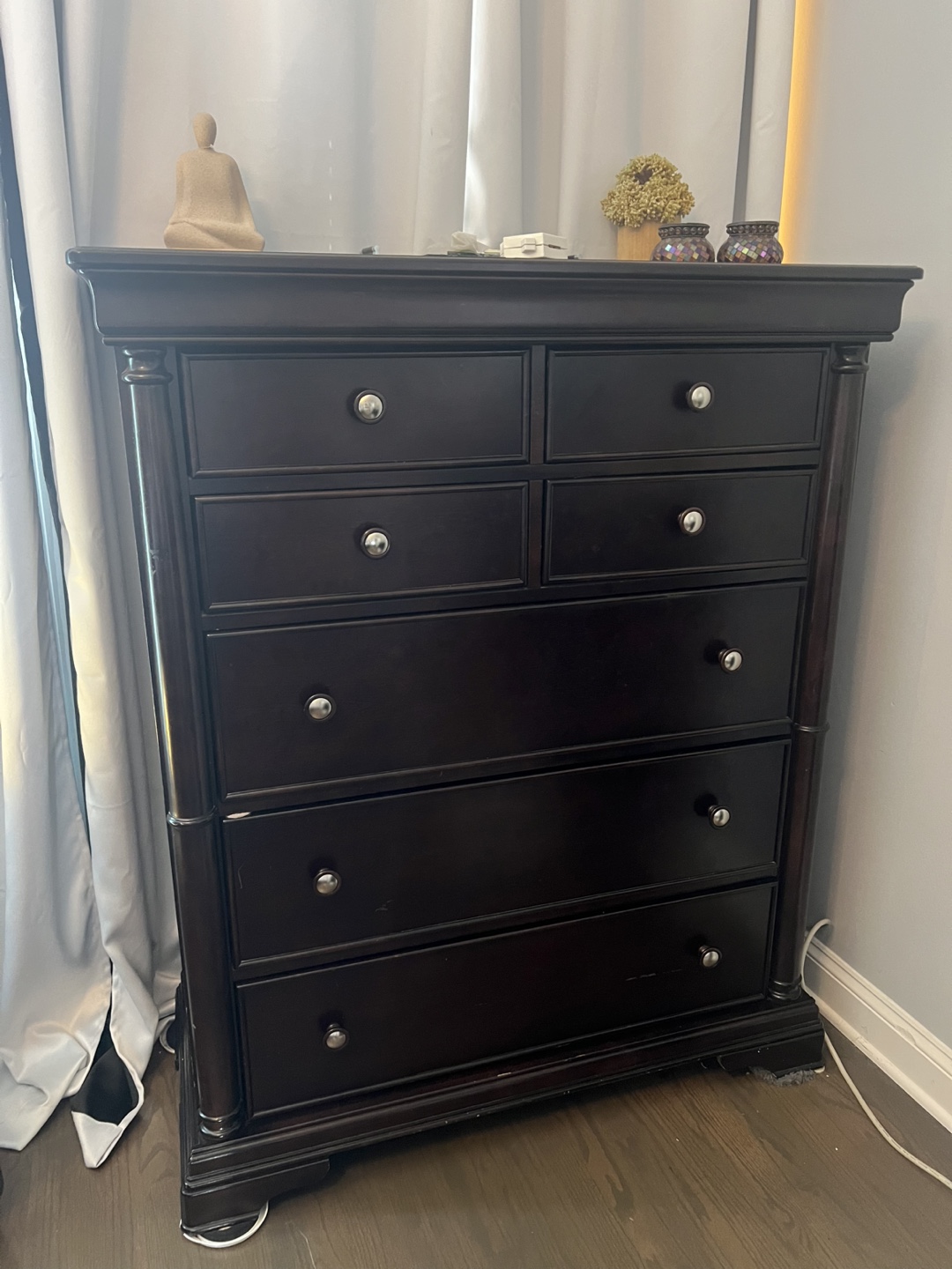 Dark Brown Wooden Tall Dresser - photo 2