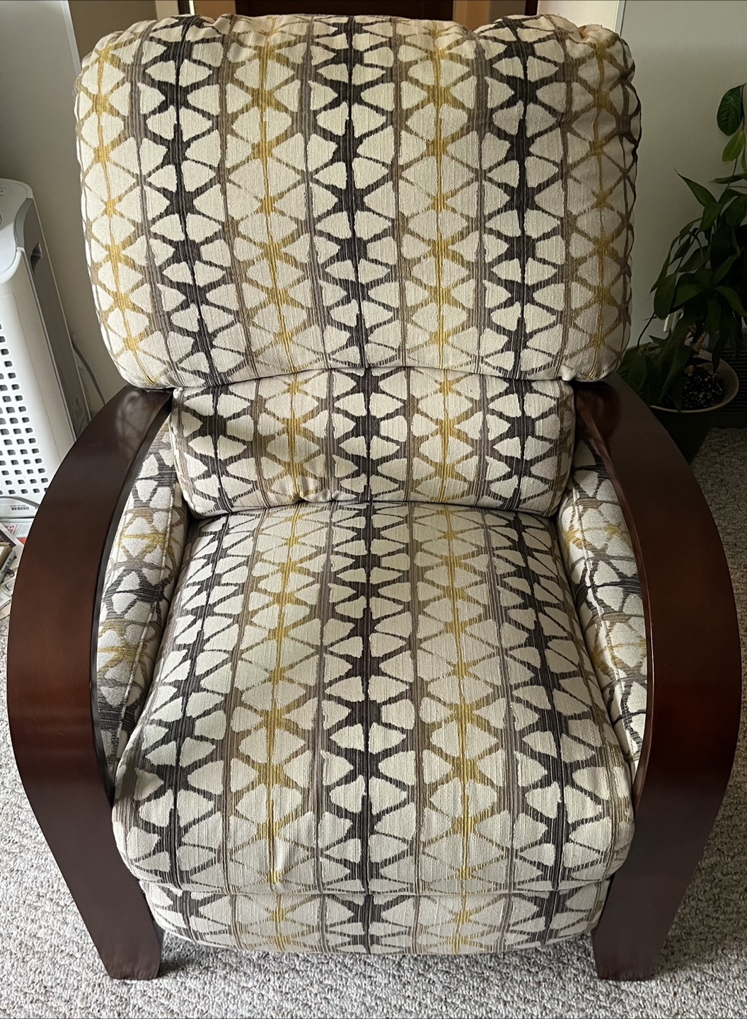 Unique Push-Back Reclining Chair with Dark Wood Arms - photo 4