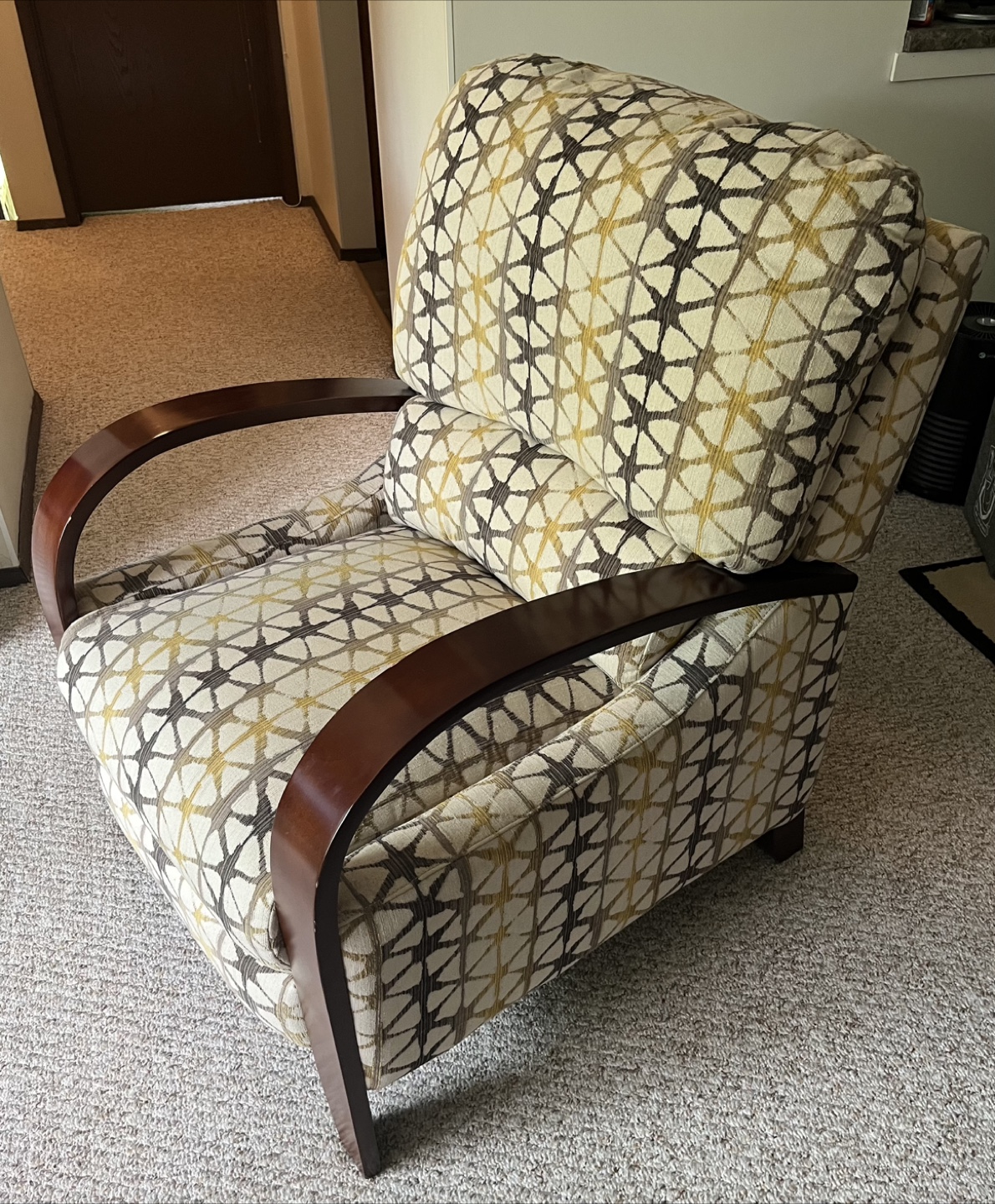 Unique Push-Back Reclining Chair with Dark Wood Arms - photo 2