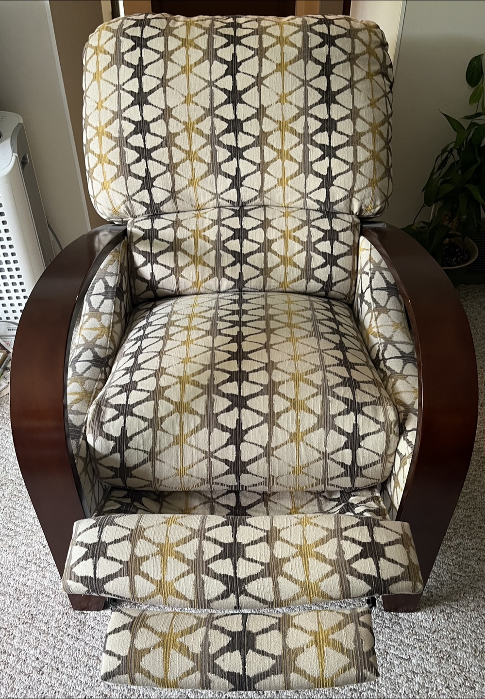Unique Push-Back Reclining Chair with Dark Wood Arms - photo 3