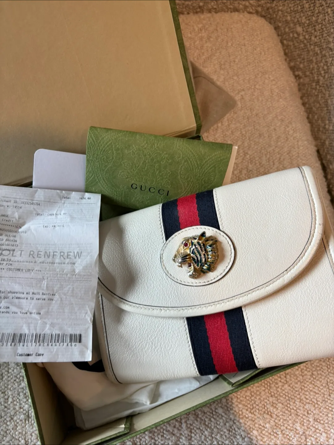 Gucci White Leather clutch with Tiger Head thumbnail