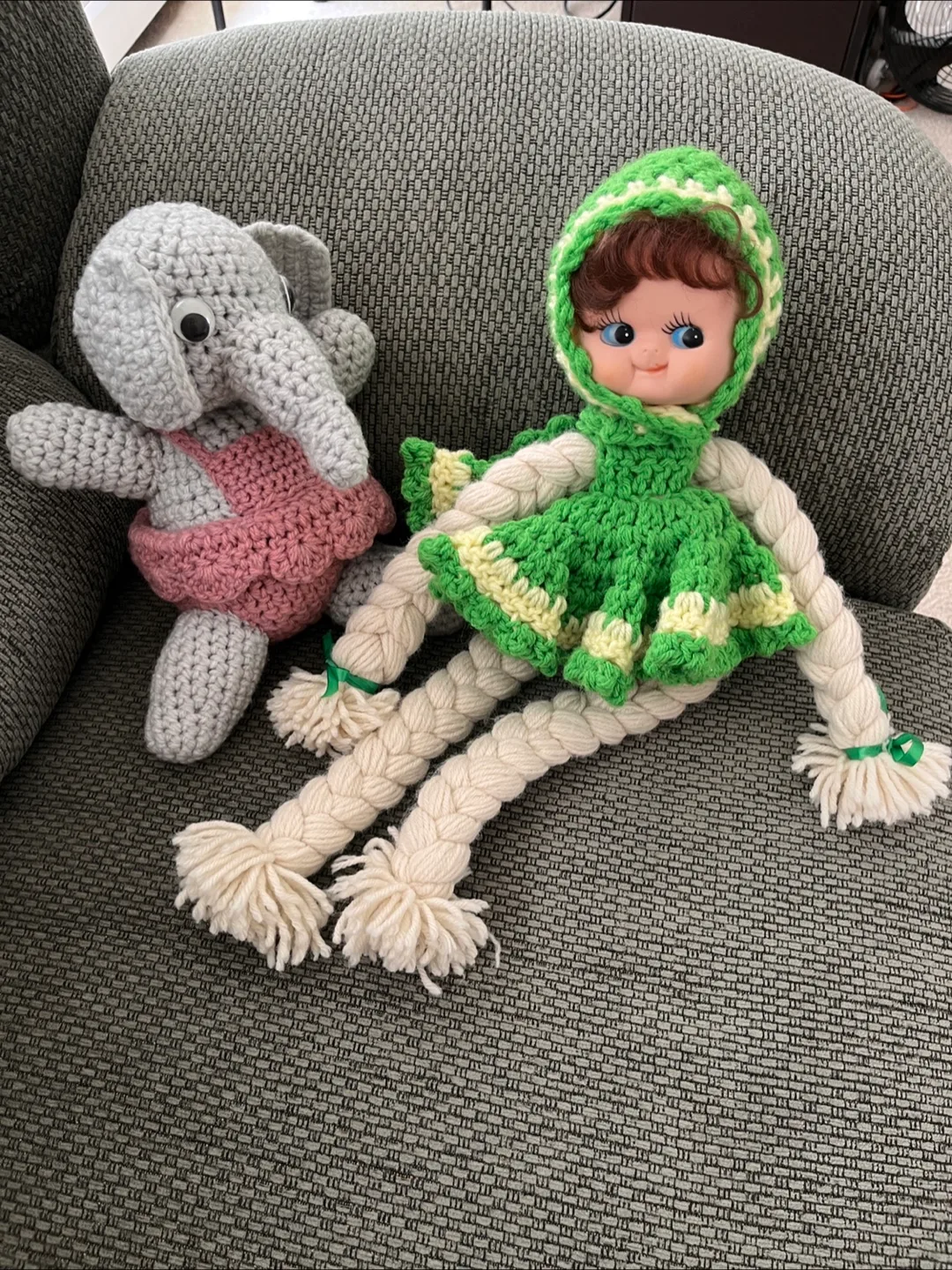 Handmade Crochet Doll and Elephant thumbnail