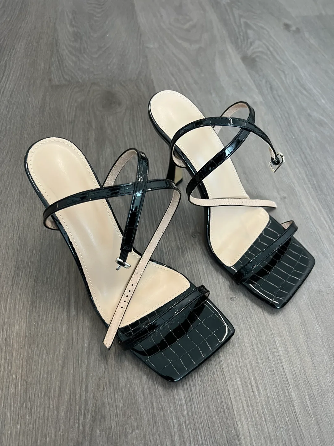 Black Ankle Strap Heeled Sandals, Size 4.13in image indicator(5)