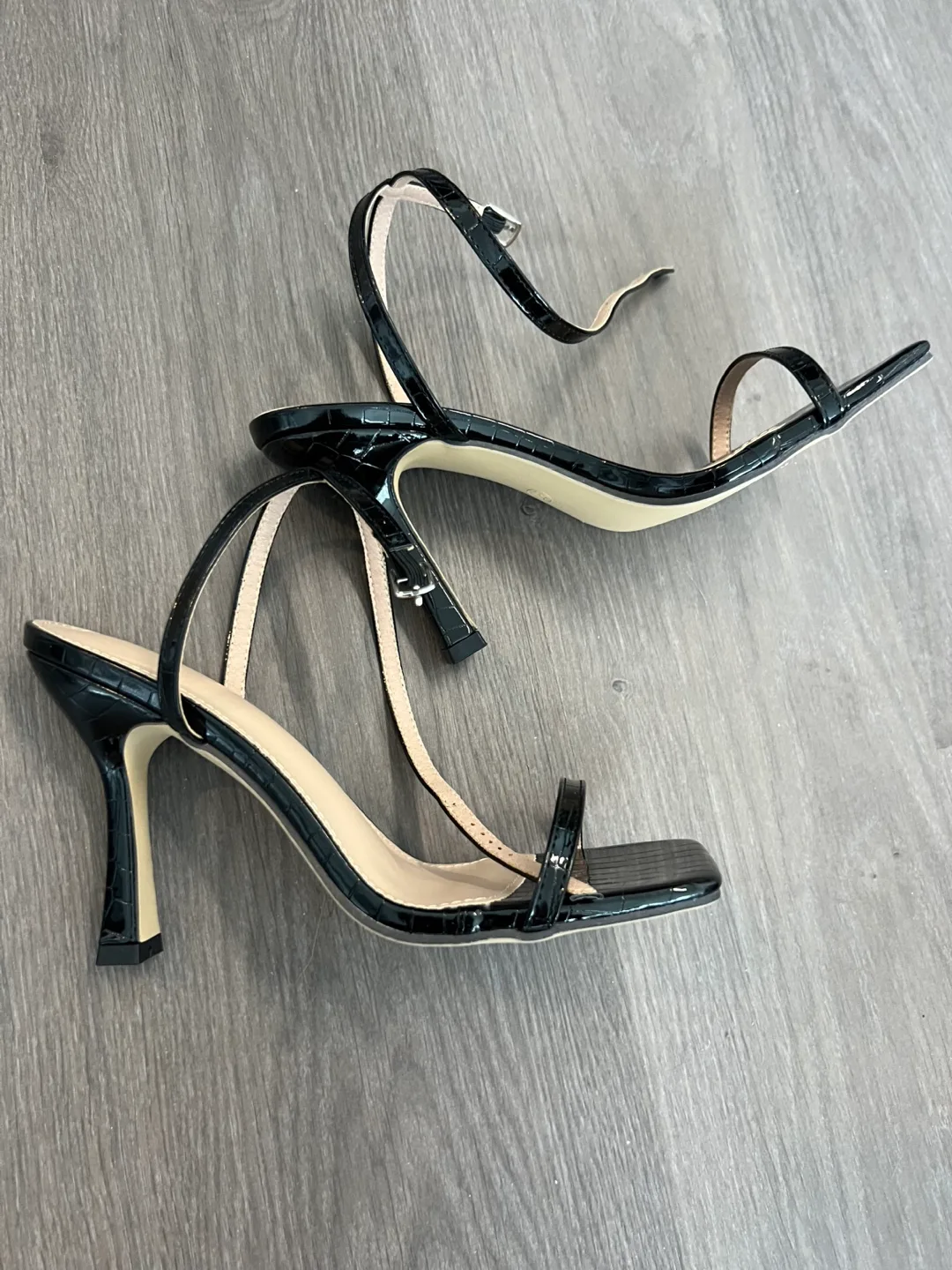 Black Ankle Strap Heeled Sandals, Size 4.13in image indicator(6)