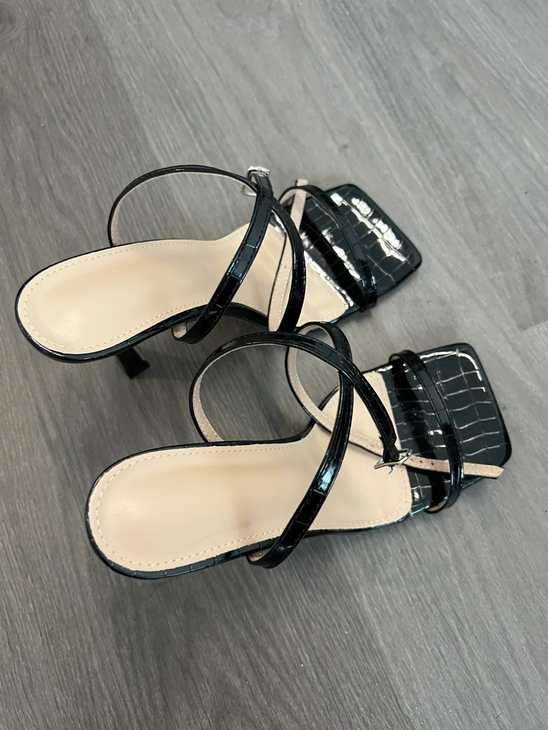 Black Ankle Strap Heeled Sandals, Size 4.13in image indicator(7)