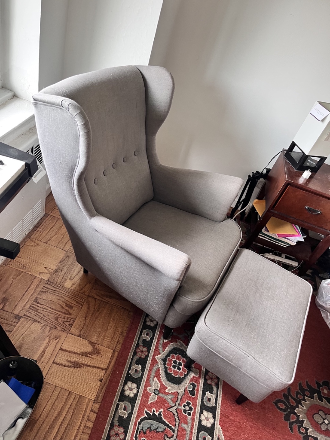 Wingback Chair with Ottoman - Light Gray