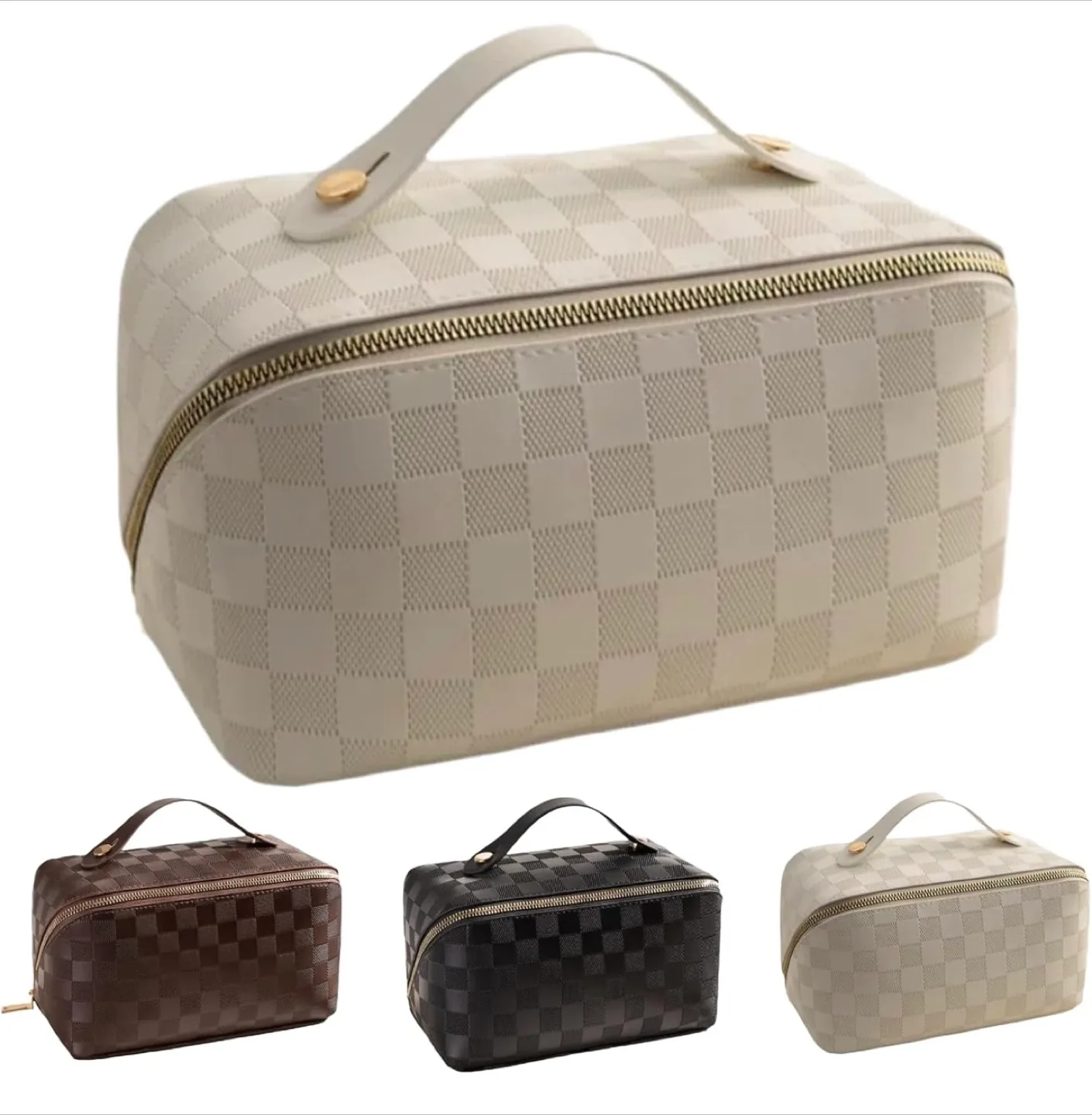 White Checkered Cosmetic Travel Case image indicator(4)