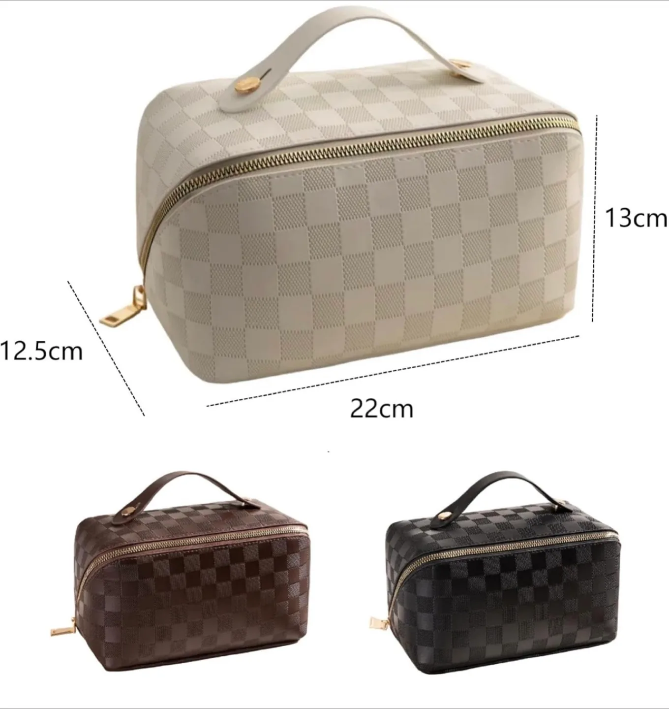 White Checkered Cosmetic Travel Case image indicator(5)
