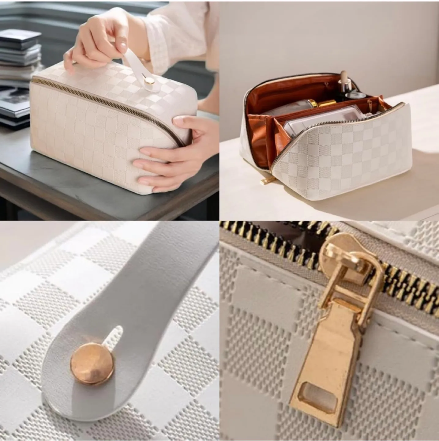 White Checkered Cosmetic Travel Case image indicator(2)