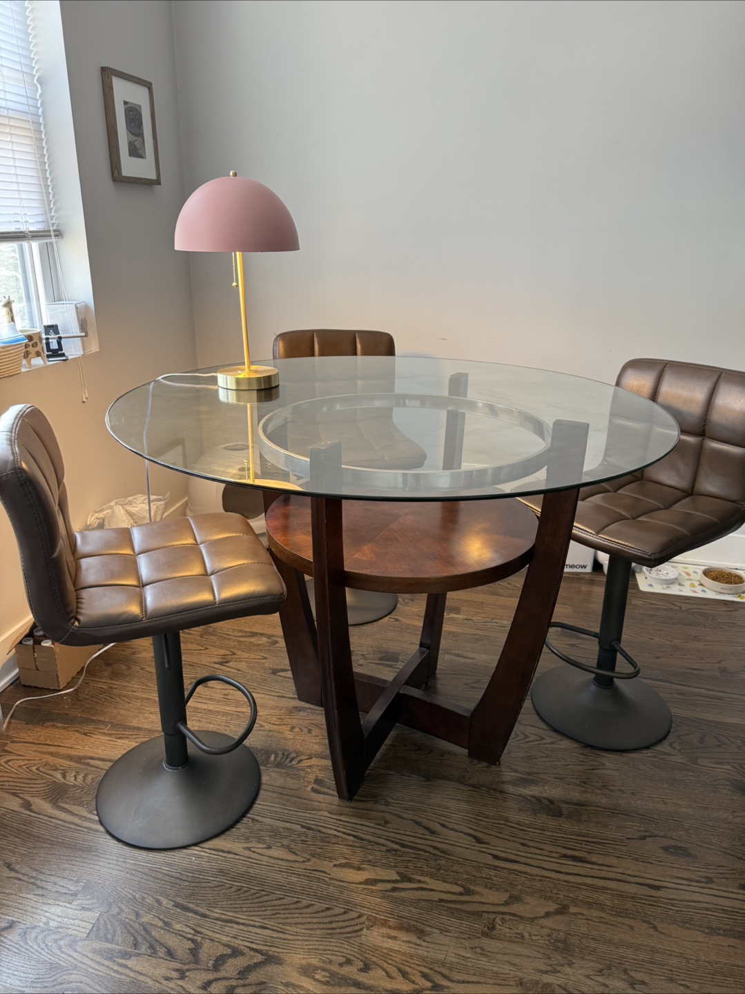 Glass Top Round Dining Table Set with 3 Chairs
