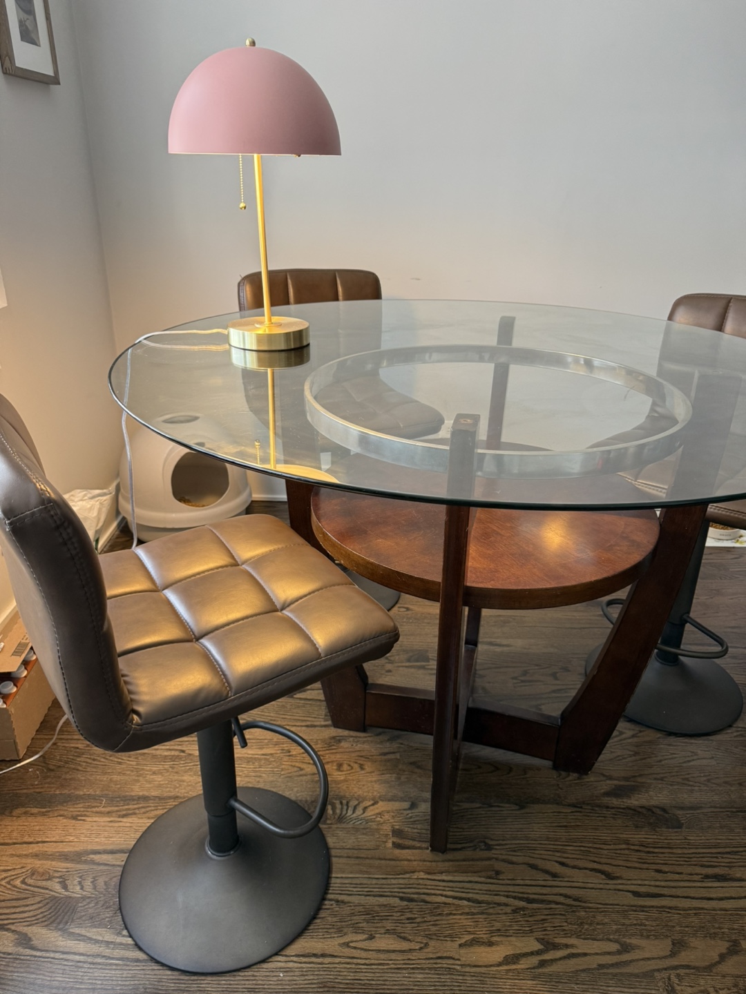 Glass Top Round Dining Table Set with 3 Chairs - photo 2