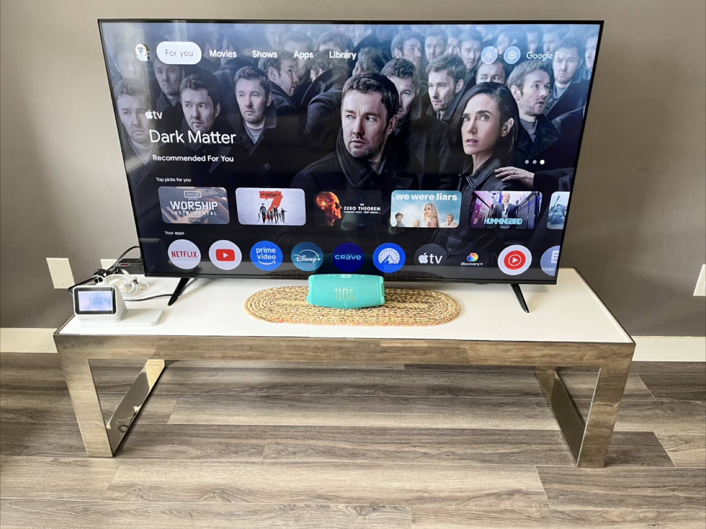 White & Silver Coffee Table - 63"x18"x19"