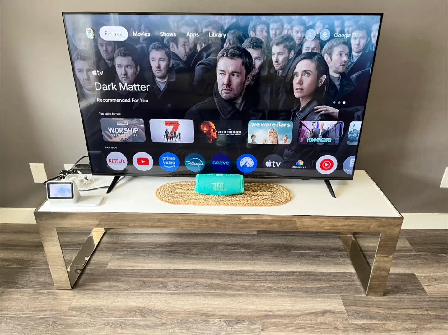 White & Silver Coffee Table - 63"x18"x19" thumbnail