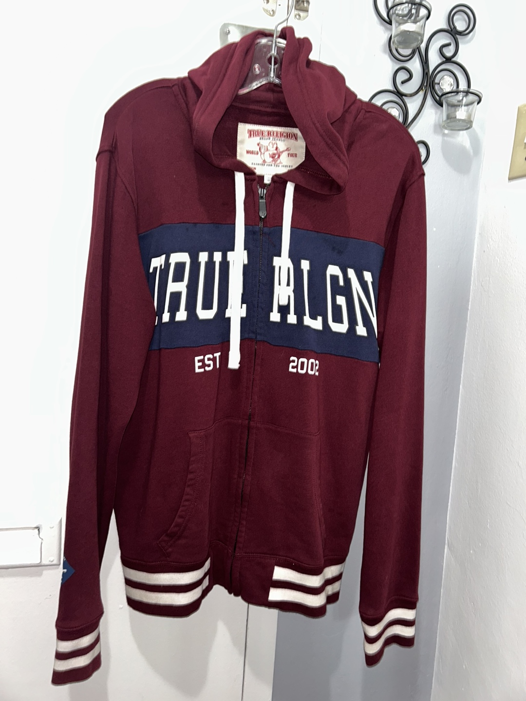 True Religion Burgundy Zip-Up Hoodie - Size L