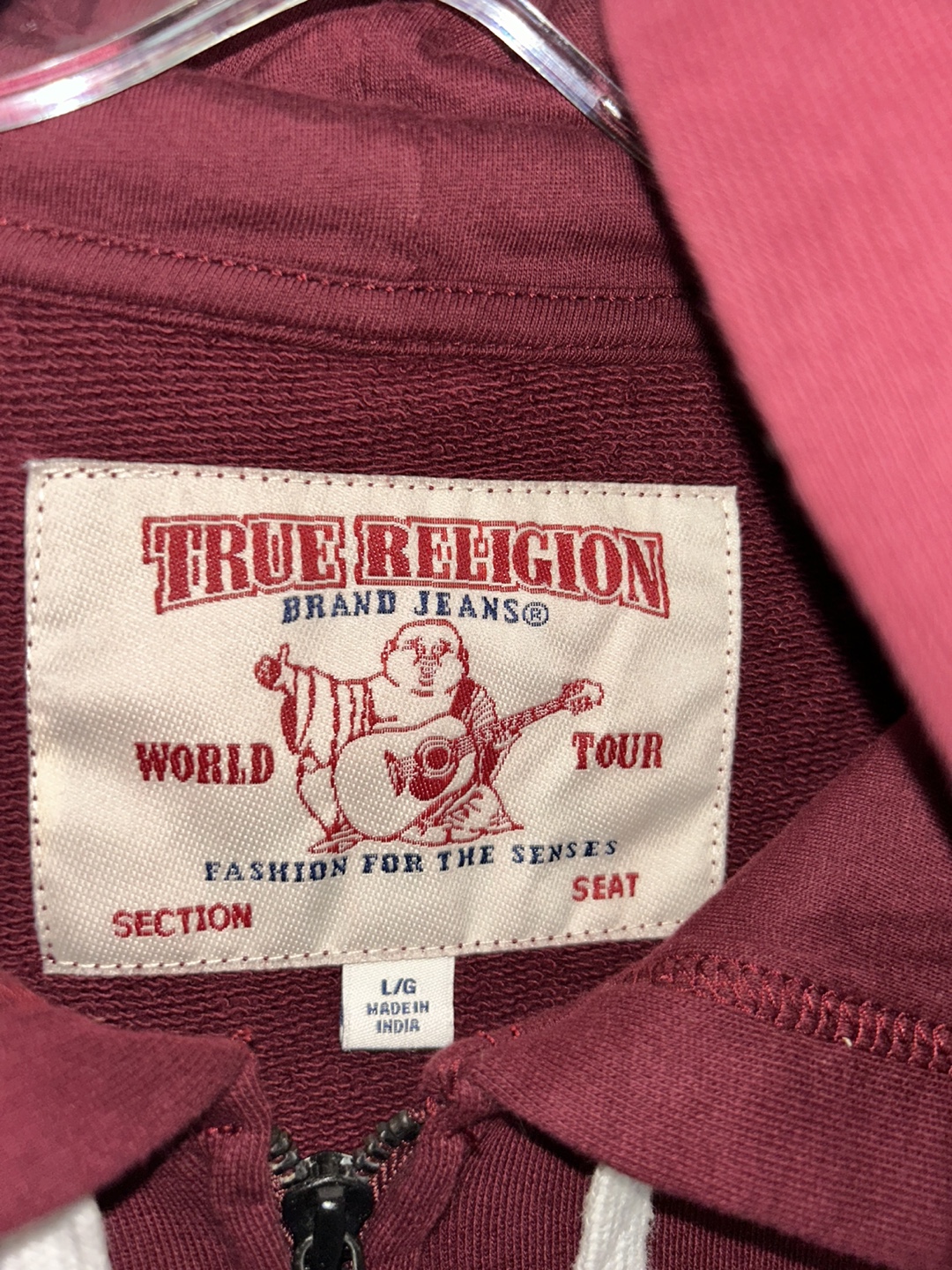 True Religion Burgundy Zip-Up Hoodie - Size L - photo 3