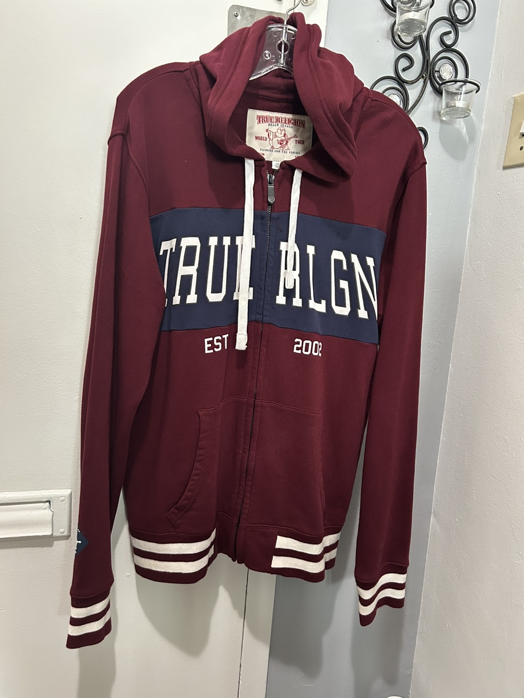 True Religion Burgundy Zip-Up Hoodie - Size L - photo 2