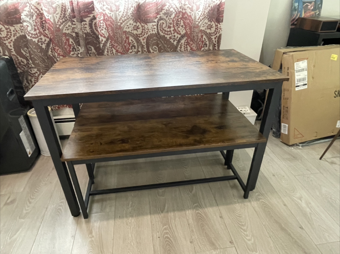 Rustic Brown Dining Table Set with Bench