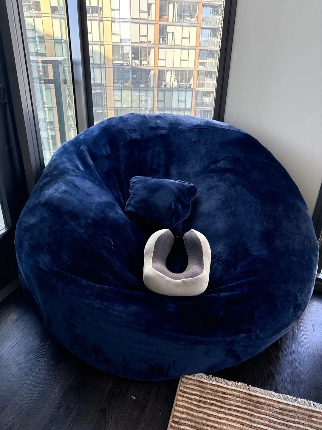 Navy Blue Bean Bag Chair with Pillow thumbnail