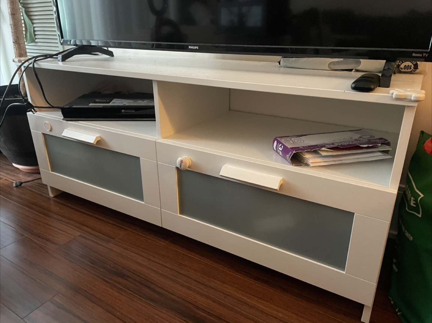 MOVING SALE- IKEA White TV Stand with Two Drawers