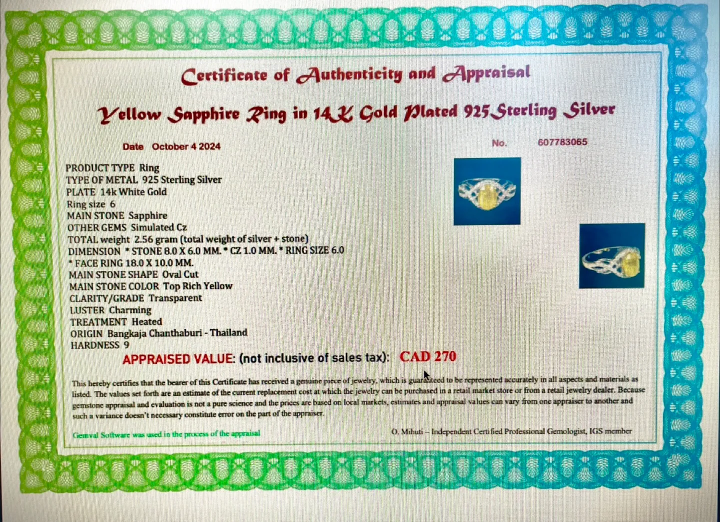 Yellow Sapphire Ring in 14K Gold Plated 925 Sterling Silver image indicator(5)