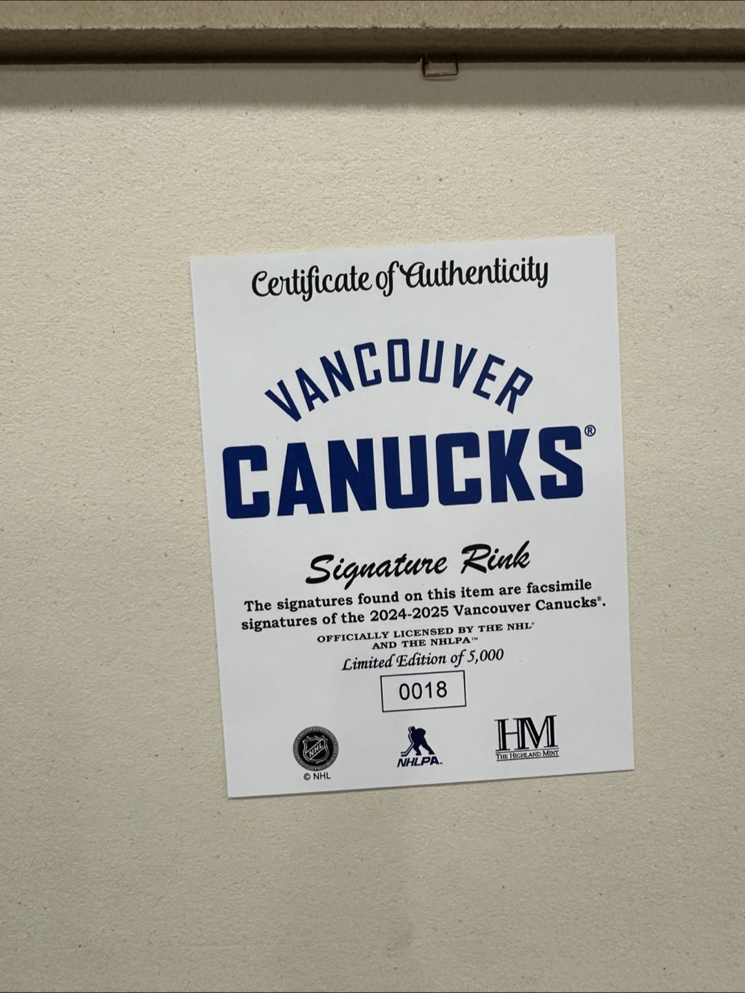 Vancouver Canucks 24/25 Printed Signature Limited Edition Frame - photo 3