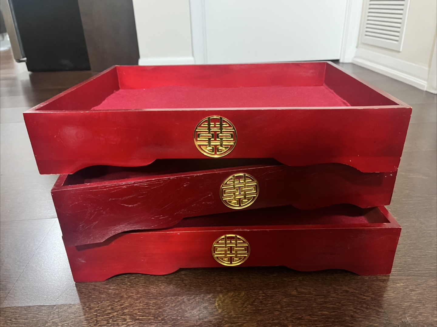 Red Wooden Chinese Wedding Tray Set