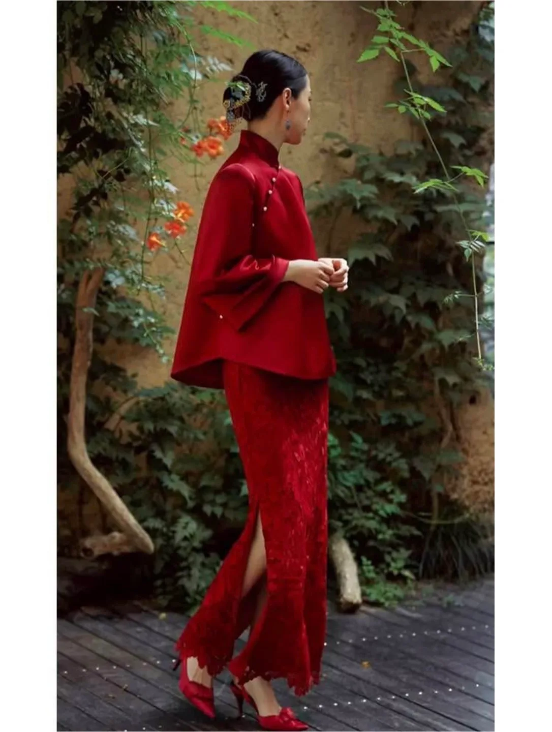 Burgundy Lace Dress and Top Set thumbnail