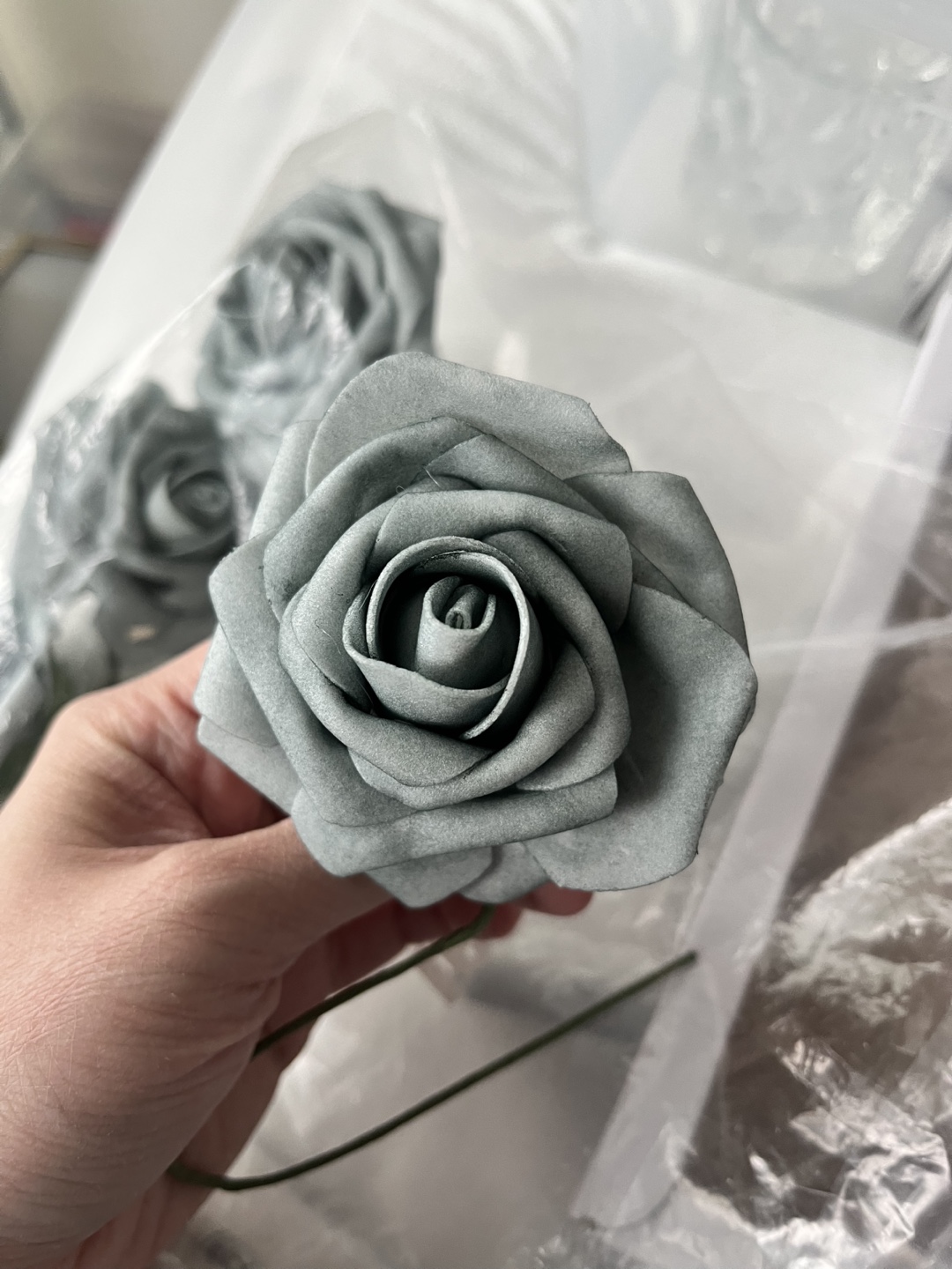 Artificial Dusty Blue Roses Wedding Decor (pack of 17)