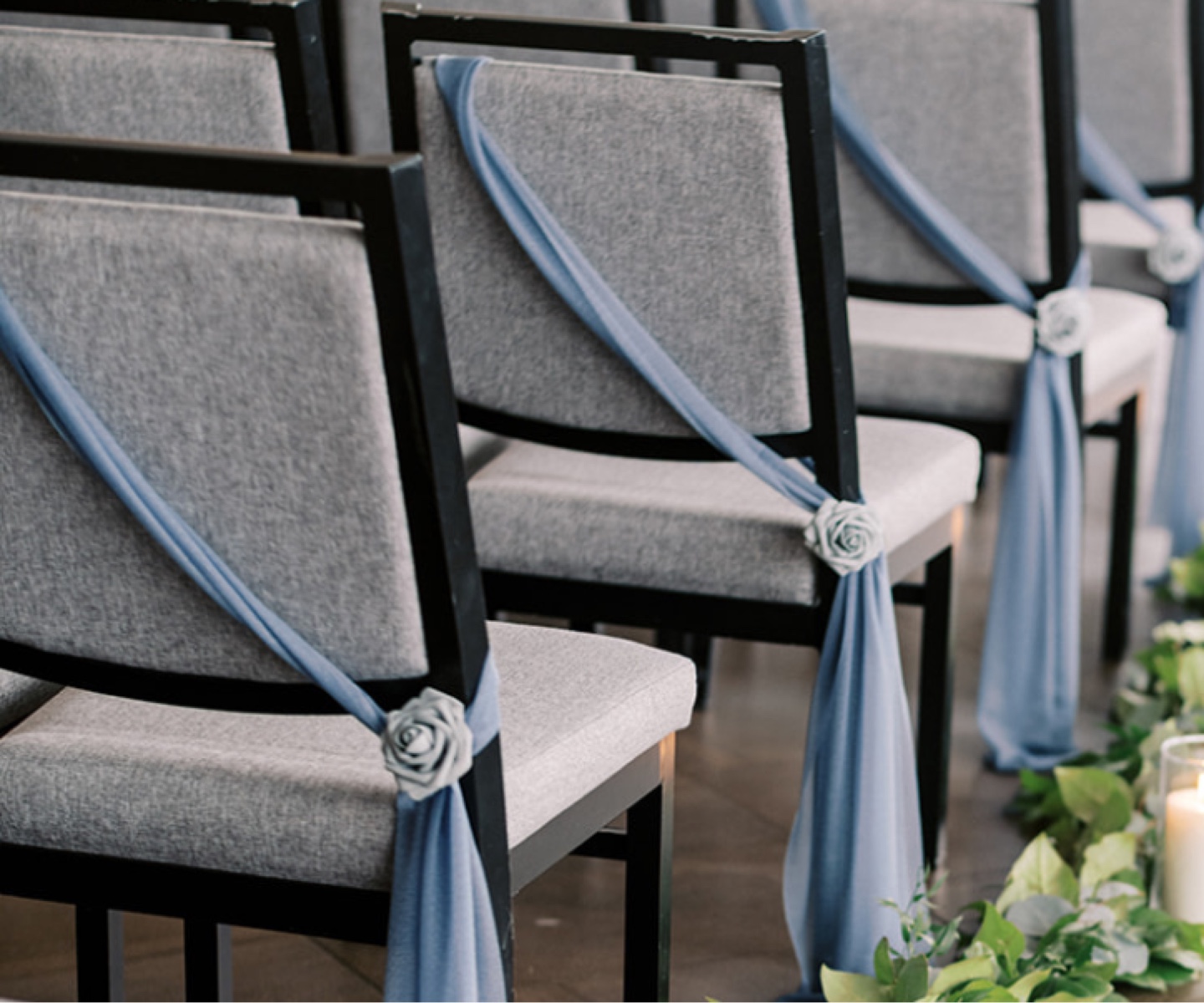 Dusty blue chair sash for wedding (set of 17)