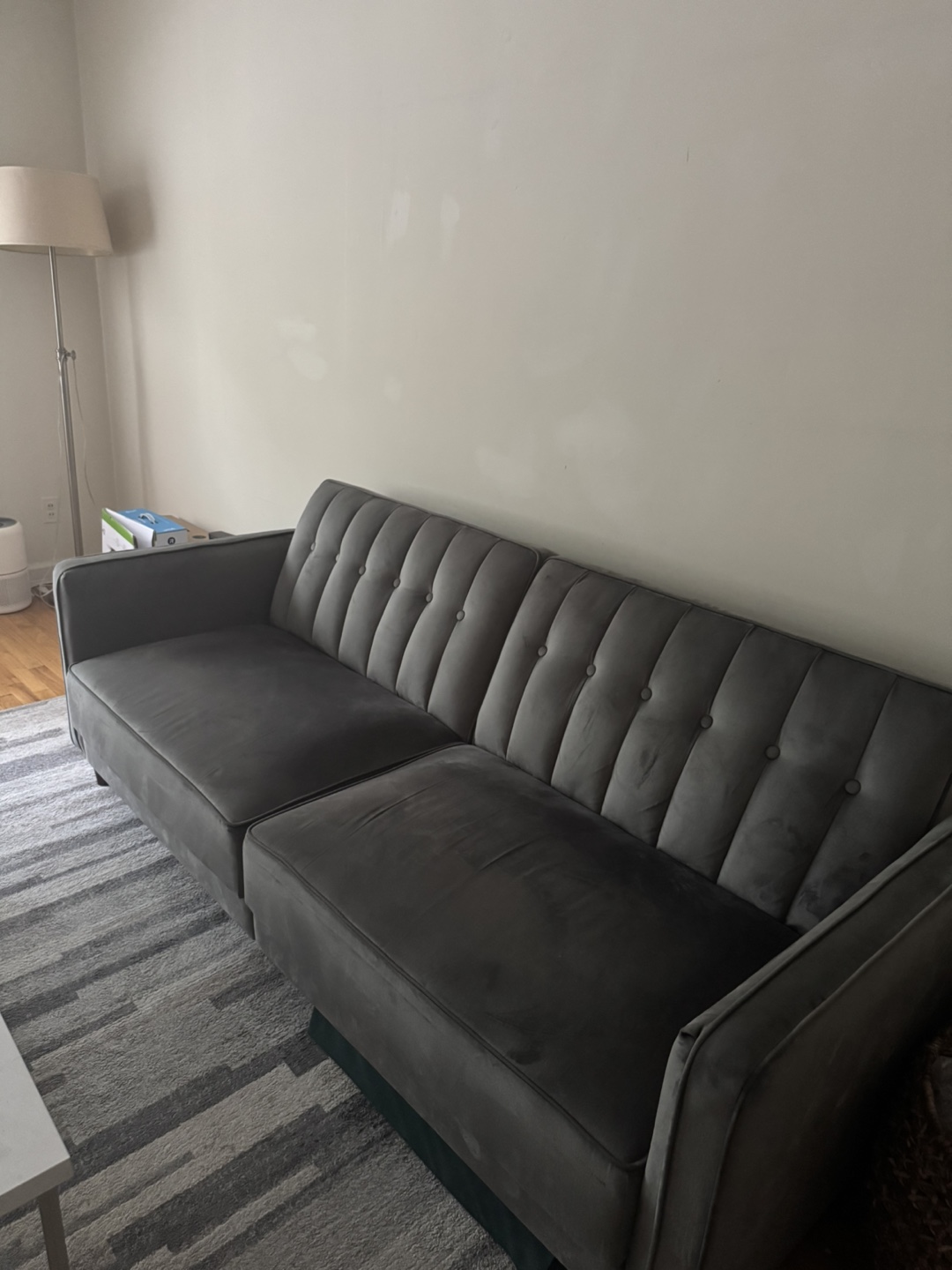 Gray Velvet Tufted Sofa