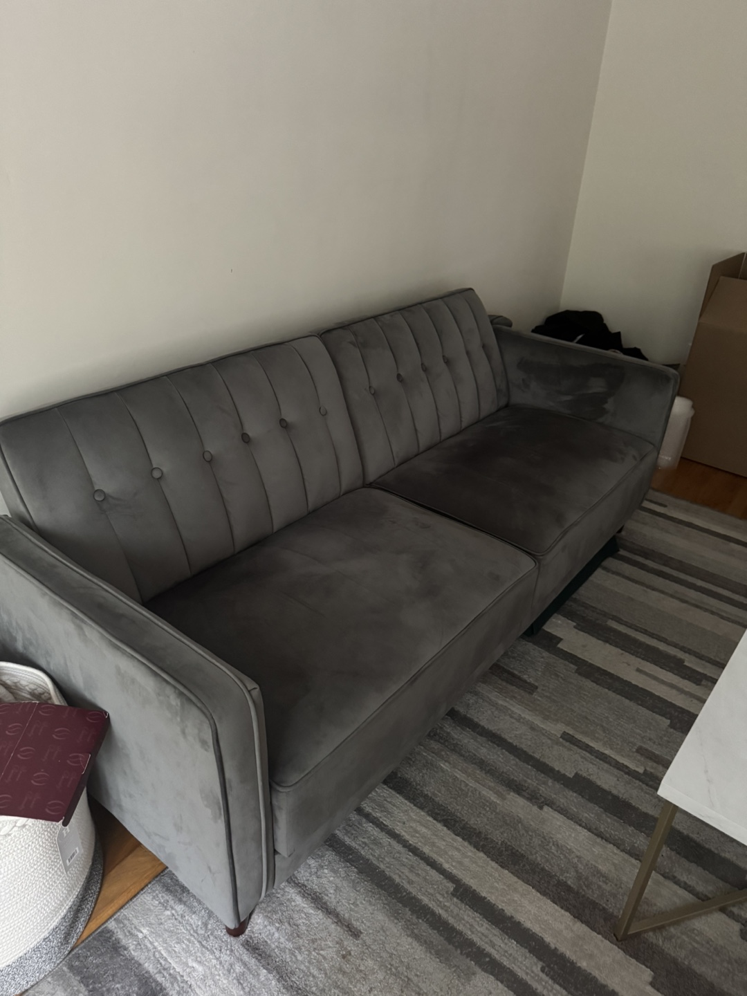 Gray Velvet Tufted Sofa - photo 2