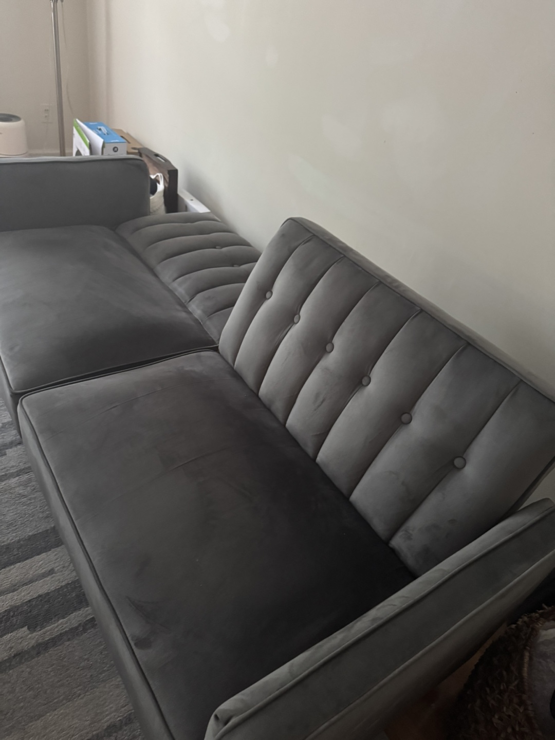 Gray Velvet Tufted Sofa - photo 5