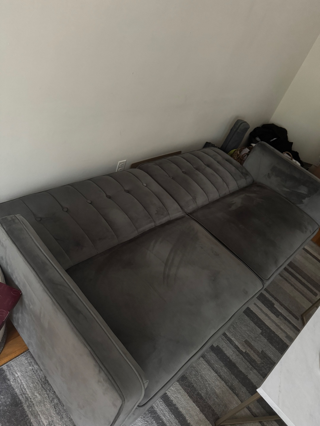 Gray Velvet Tufted Sofa - photo 3