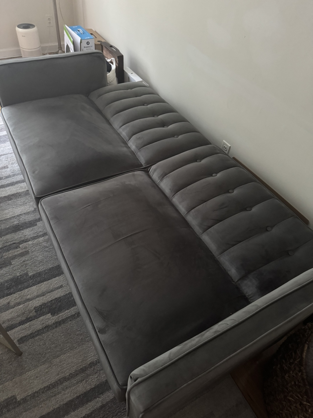 Gray Velvet Tufted Sofa - photo 4