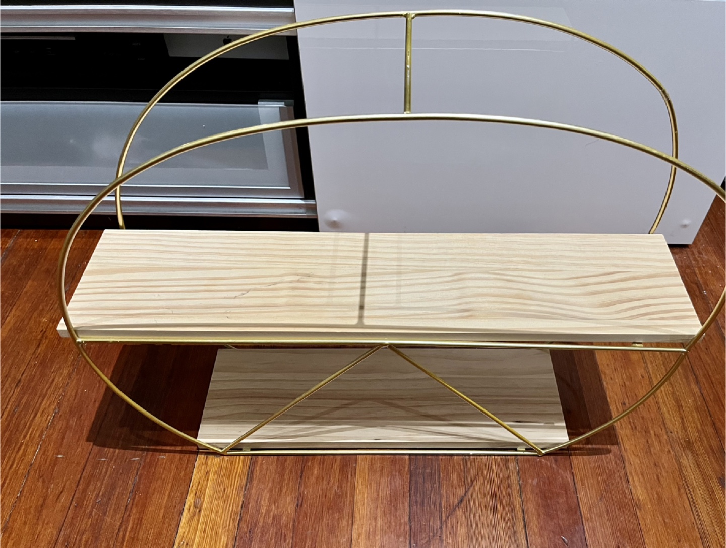 Gold & wooden shelves