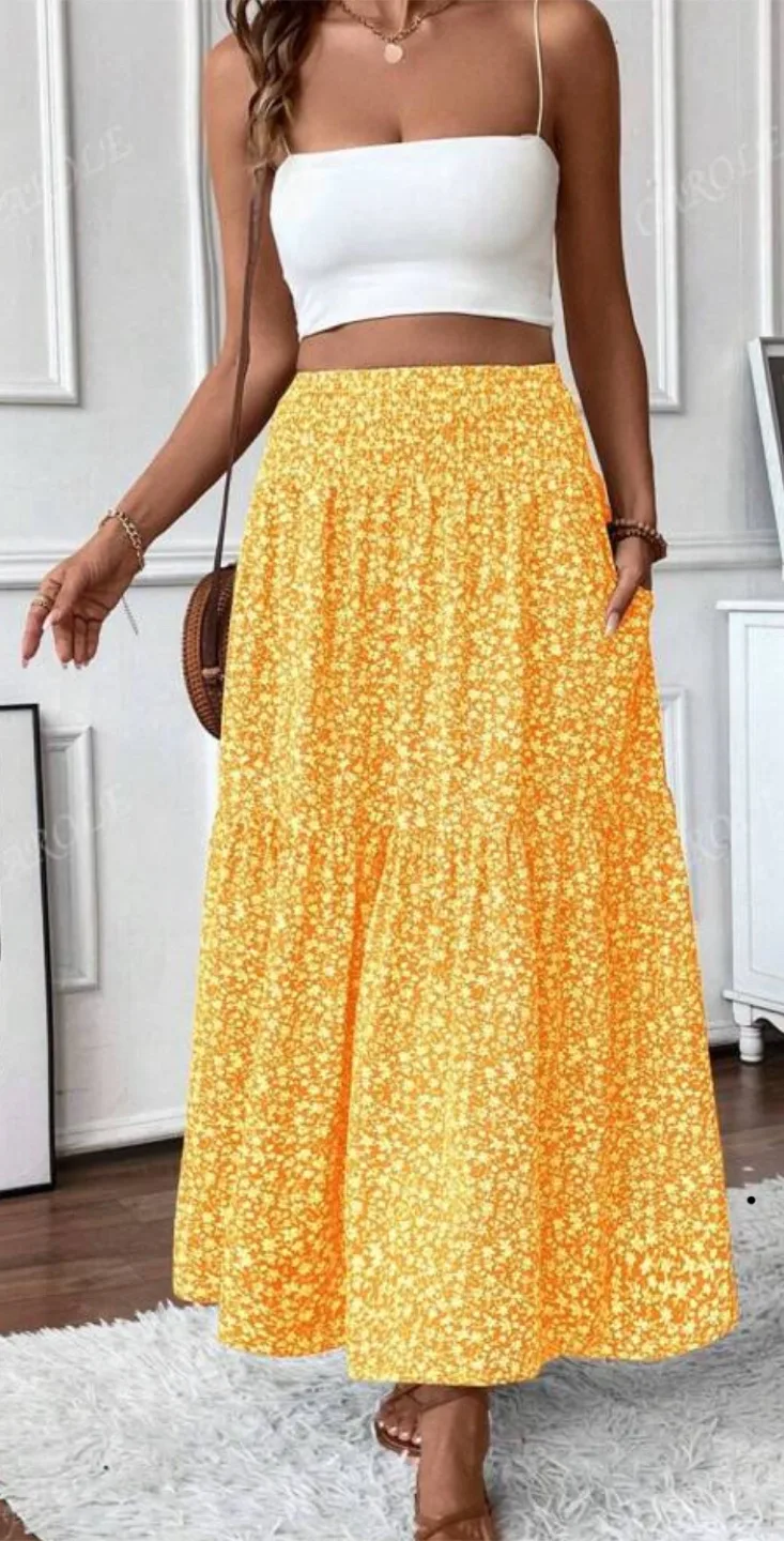 Yellow Floral Print Maxi Skirt thumbnail