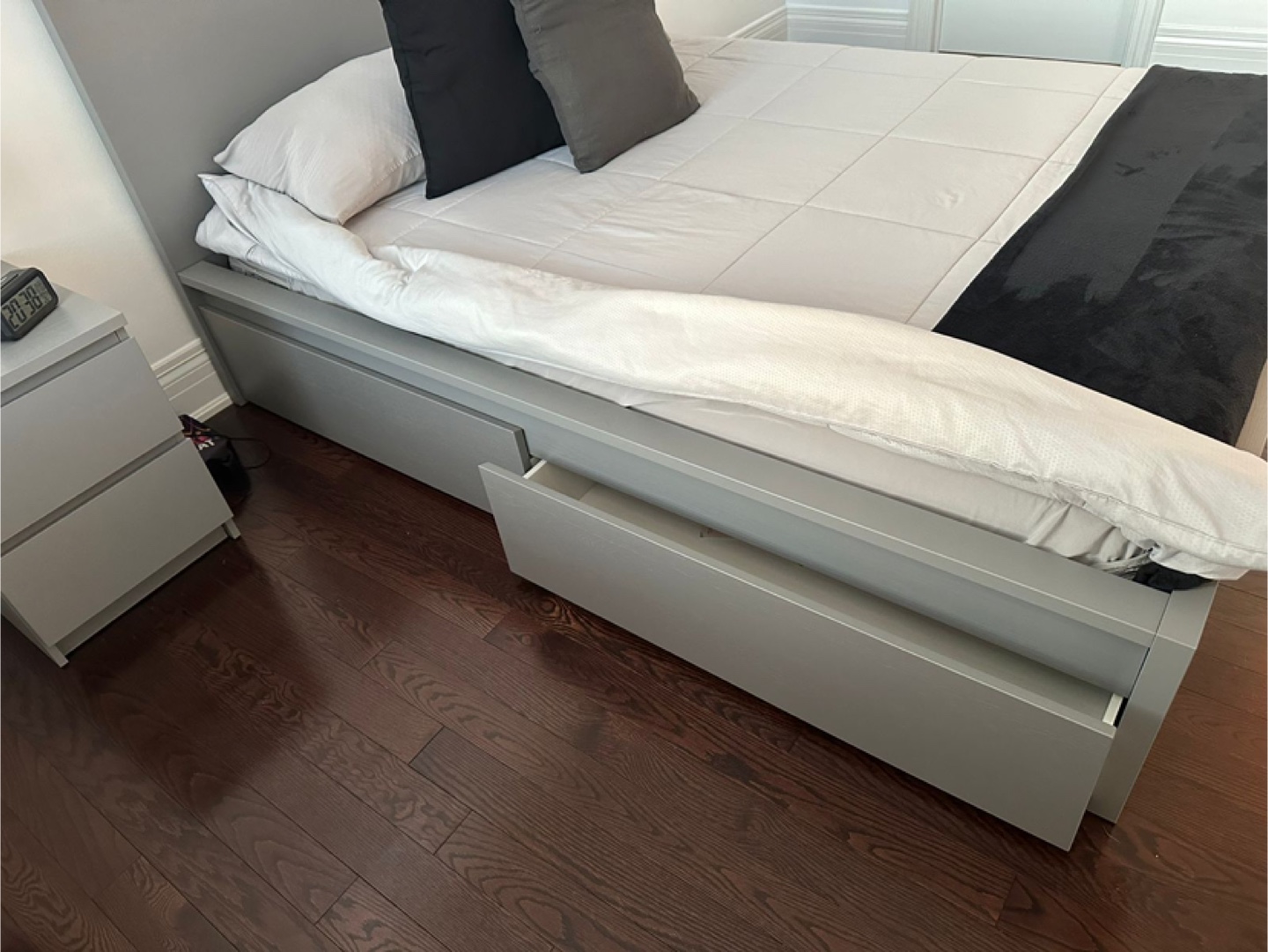 Queen bed frame with mattress and nightstand - photo 3