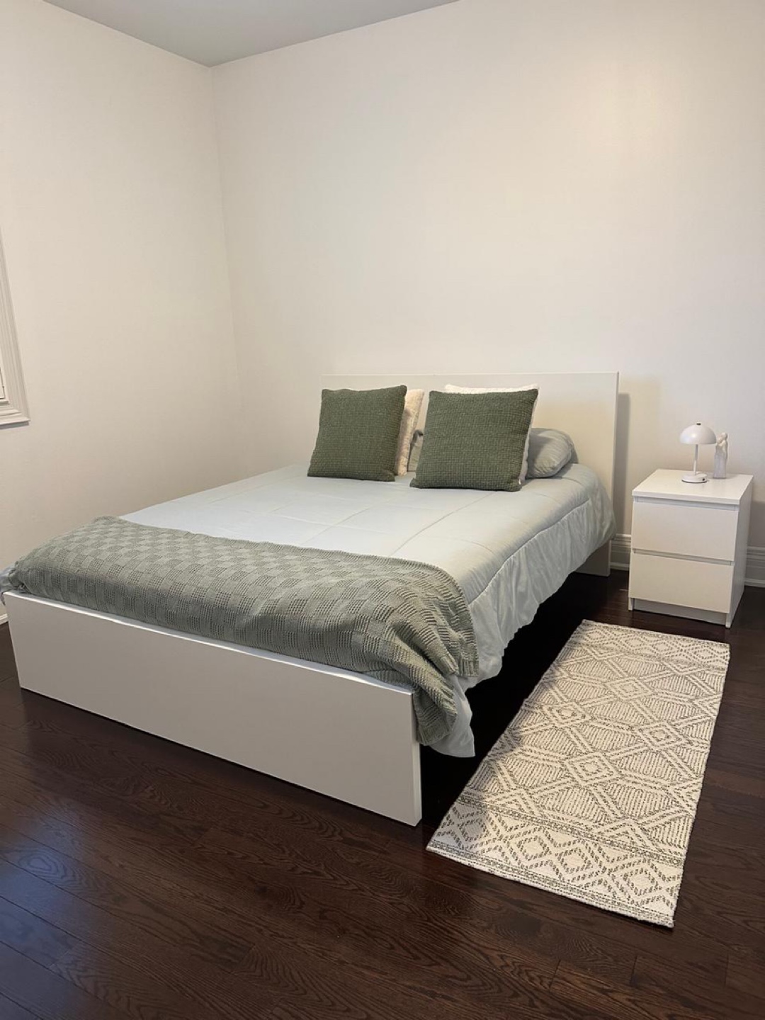 Queen bed frame with nightstand and mattress