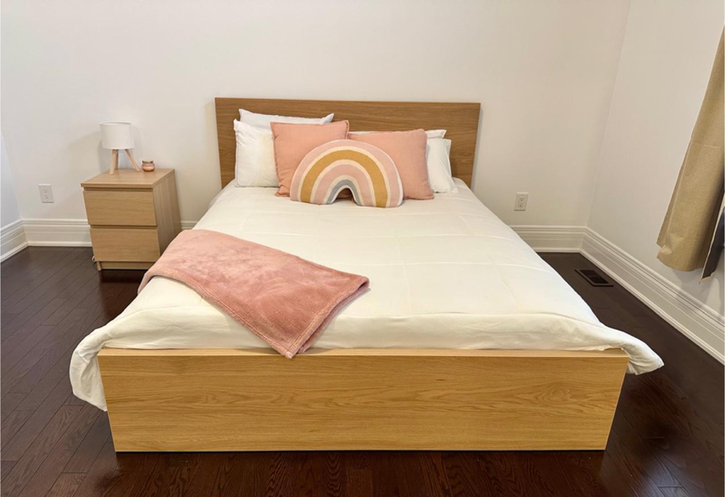 Queen bed Frame with Side Table and mattress