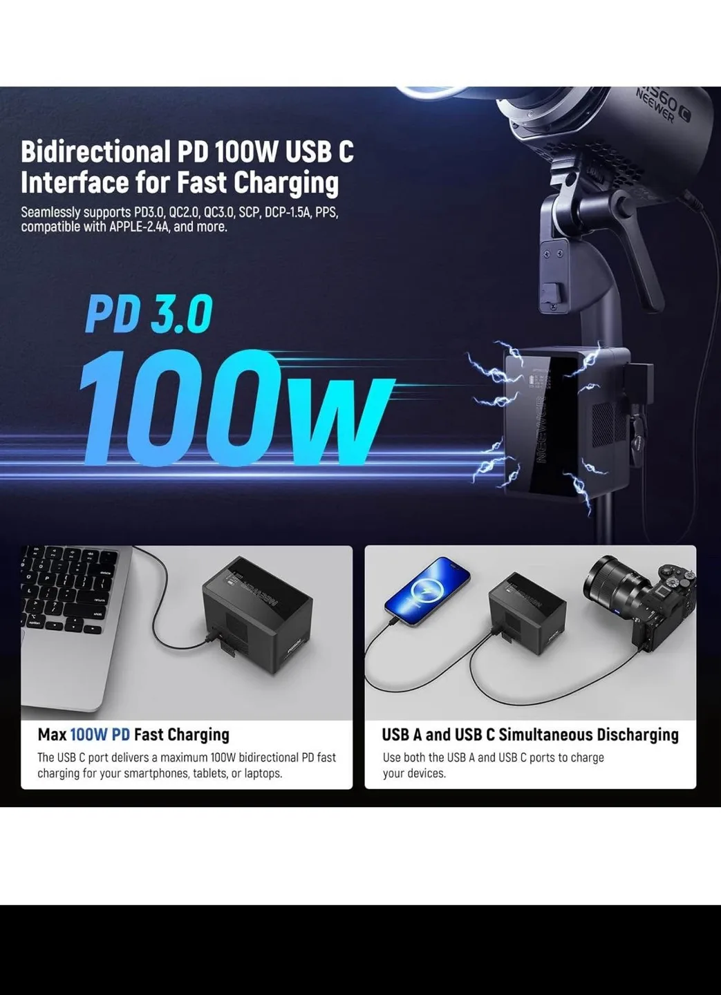 Neewer V Mount Battery PS150E image indicator(2)