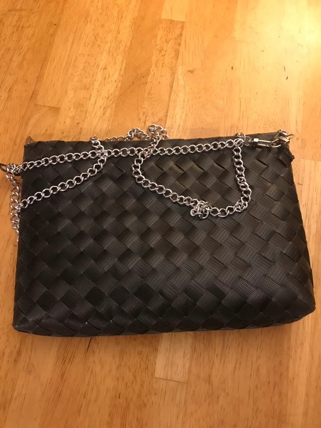 Black Woven Clutch with Chain Strap thumbnail