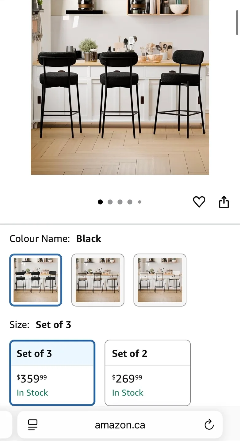 Black Boucle Bar Stools Set of 3, 27” Counter Height. New! image indicator(5)
